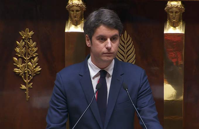 Gabriel Attal, lors de son discours de politique générale à l’Assemblée nationale, le 30 janvier 2024 (crédit photo: Assemblée nationale, copie d’écran)