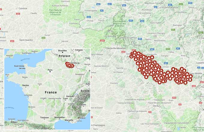 Communes de la zone d’observation renforcée où sont suspendues les activités forestières, en rouge, au 8 octobre 2018